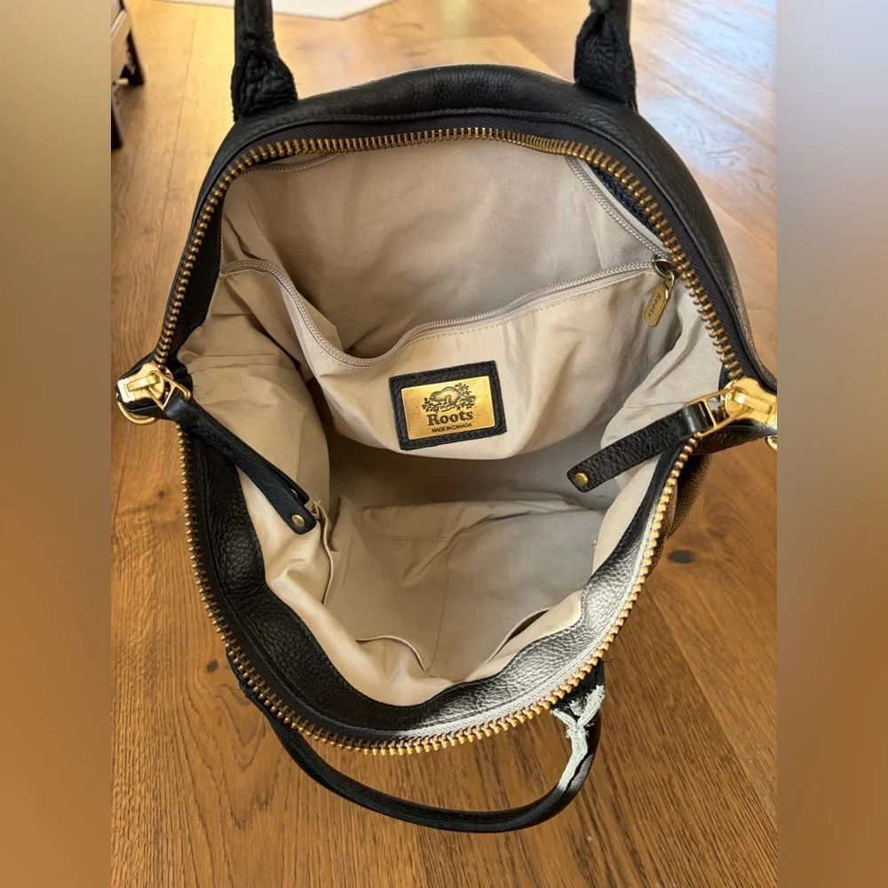 Roots Black Pebbled Leather Satchel with Brass/Gold Hardware - Picture 11 of 15